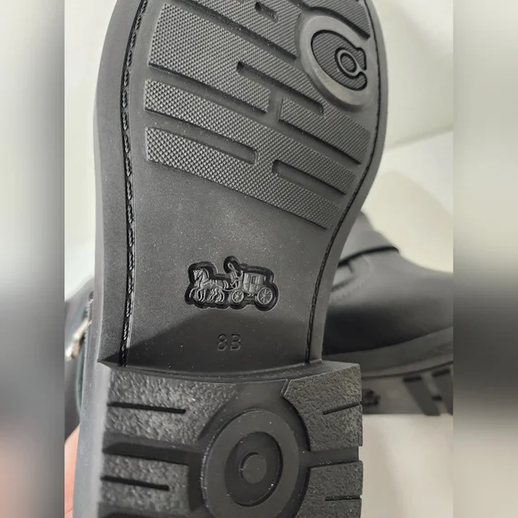 Coach Black Leather Engineer Moto Ankle Boots Buckle Straps Relaxed Slouchy 8 - Picture 10 of 12